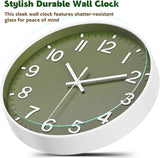 Silent Wall Clock Non-Ticking Battery Operated – Modern Olive Green Analog Wall Clock for Living Room, Kitchen, Office, Bedroom – Stylish Home Wall Decor Clock, 8 Inch