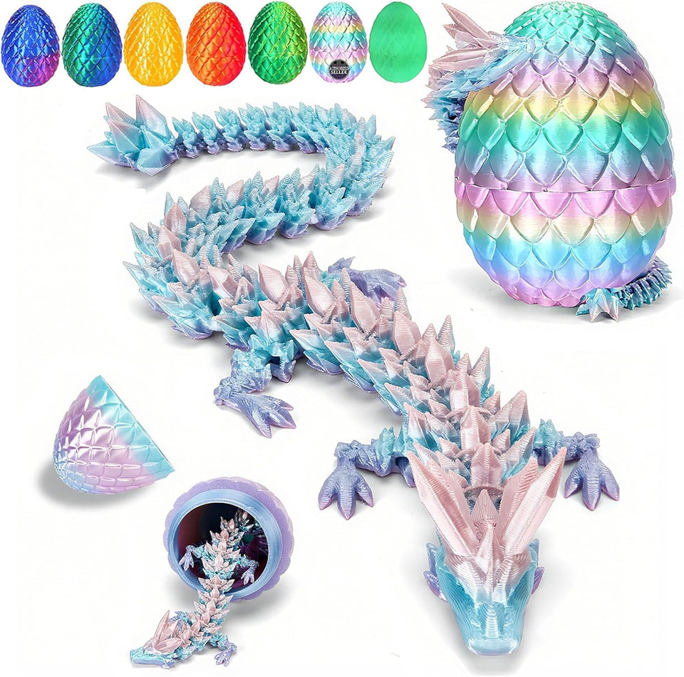 12 inch 3d printed dragon easter egg with fall protection and reinforced joints, eco-friendly fidget toy in rainbow color