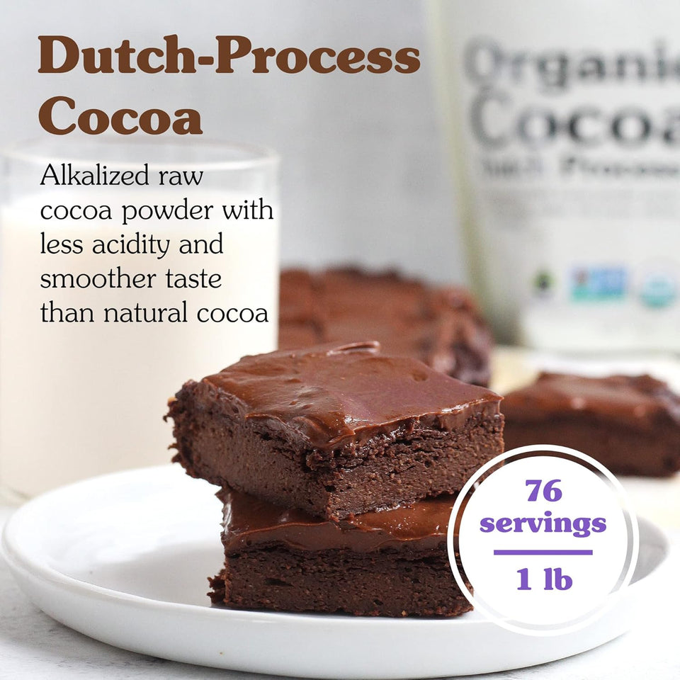 NuNaturals Unsweetened Organic Fairtrade Certified Dutch-Process Cocoa Powder, 1 lb for Baking and Drinking