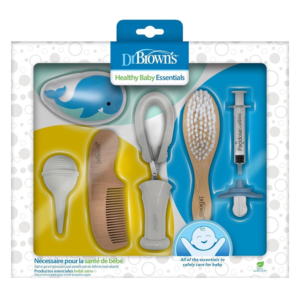 Dr. Brown's Soft and Safe Baby Brush + Comb for gentle hair care and cradle cap prevention, soft bristles, durable wood