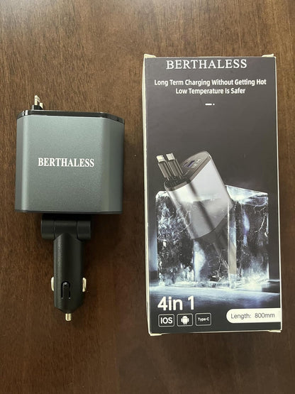 Retractable Car Charger, 4 in 1 Fast Charging Car Charger USB-C & USB-A Compatible with iPhone 17/16/15/14/13/12/11,Galaxy,Pixel