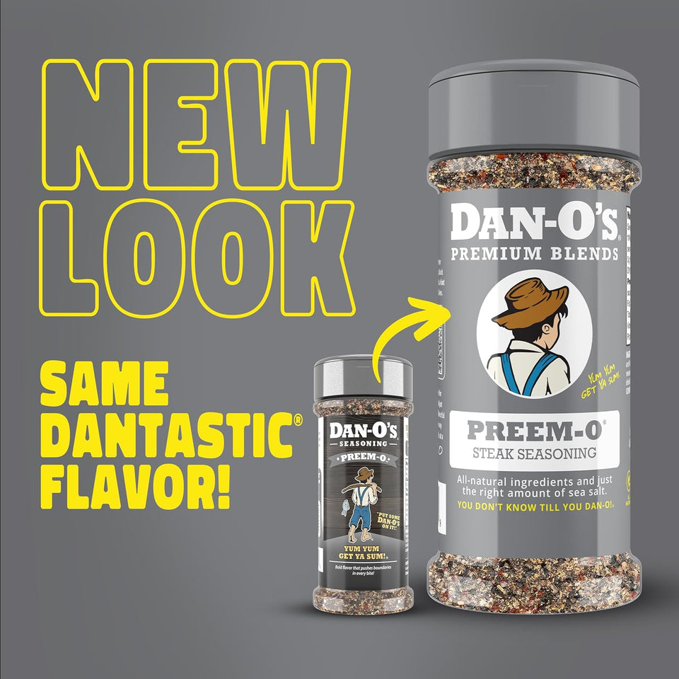 Dan-O's Preem-O Seasoning 2.5 oz, Meat Seasoning for Steak, Ribs, Chicken, Brisket, Sugar Free, Zero Calorie