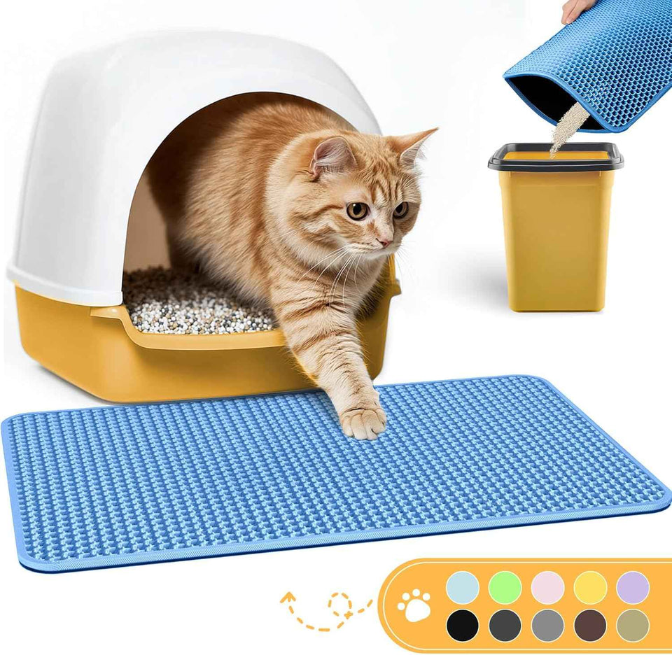 Cat Litter Mat - 23.2'' x 14.6'' Small Litter Trapping Mat, Easy to Clean Litter Box Mat, Waterproof, Urine-Proof, Non-Slip Kitty Litter Mats for Floor, Grey