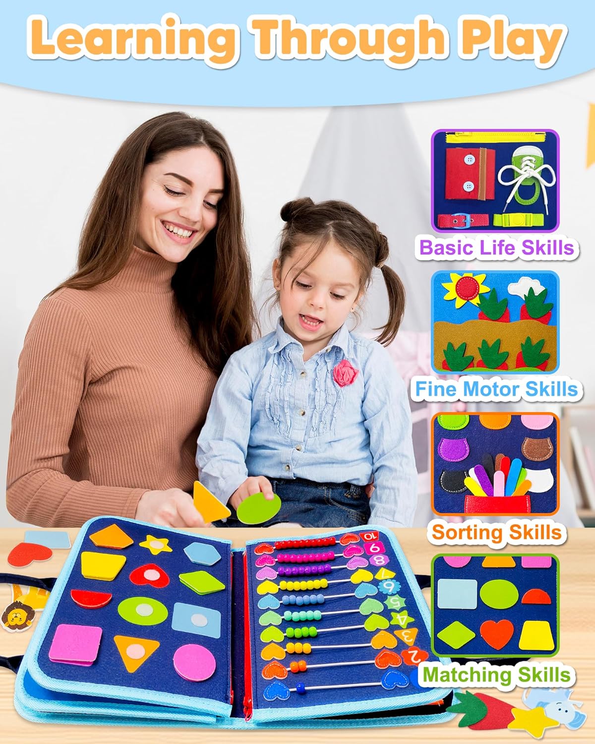 Exorany Busy Board Montessori Toys for Toddler Boy Birthday Gifts, Busy Book Sensory Learning Toys for Toddlers, Toddler Boy Airplane Car Travel Toy Educational Activities