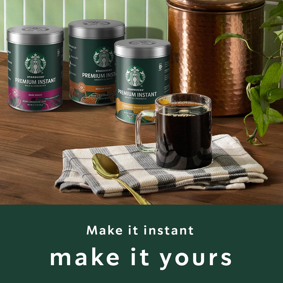 starbucks premium instant dark roast arabisca coffee three 3.17 oz tins