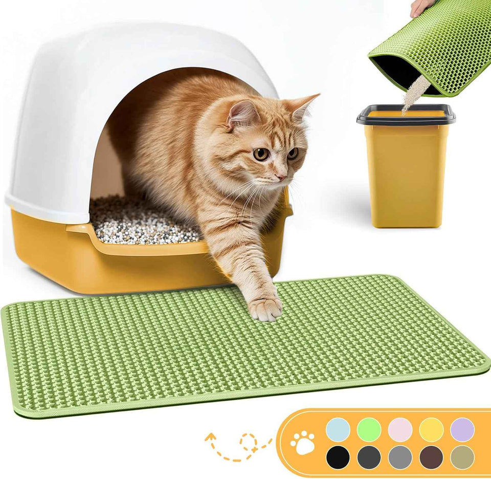Cat Litter Mat - 23.2'' x 14.6'' Small Litter Trapping Mat, Easy to Clean Litter Box Mat, Waterproof, Urine-Proof, Non-Slip Kitty Litter Mats for Floor, Grey