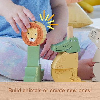 Fisher-Price Wood Baby Toy Stack & Sort Animals, 10 Wooden Pieces for Developmental Play for Infants & Toddlers Ages 1+ Years