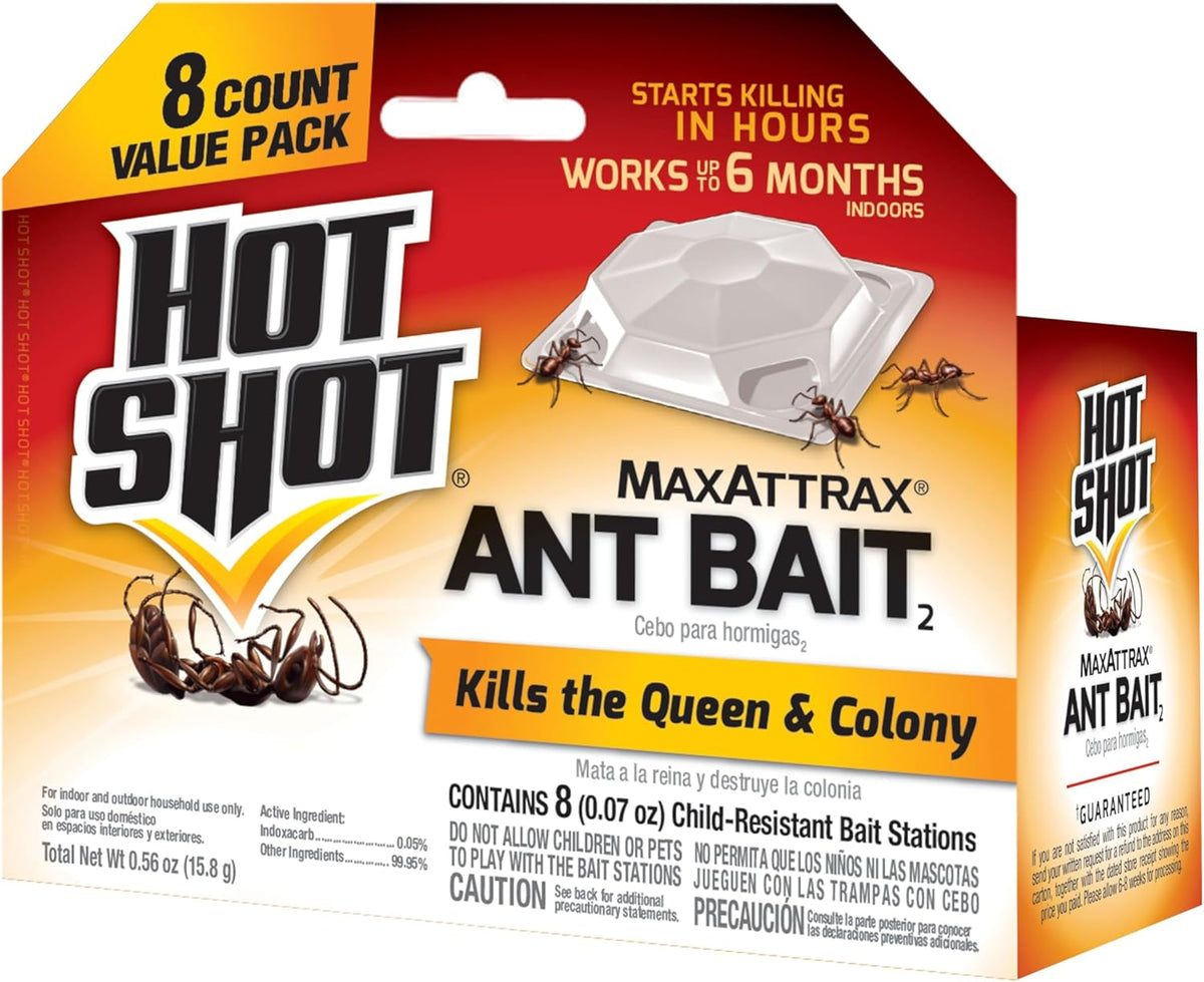 Hot Shot MaxAttrax Ant Bait 8 Count, Child-Resistant Bait Stations