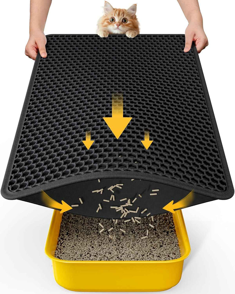 Cat Litter Mat - 23.2'' x 14.6'' Small Litter Trapping Mat, Easy to Clean Litter Box Mat, Waterproof, Urine-Proof, Non-Slip Kitty Litter Mats for Floor, Grey