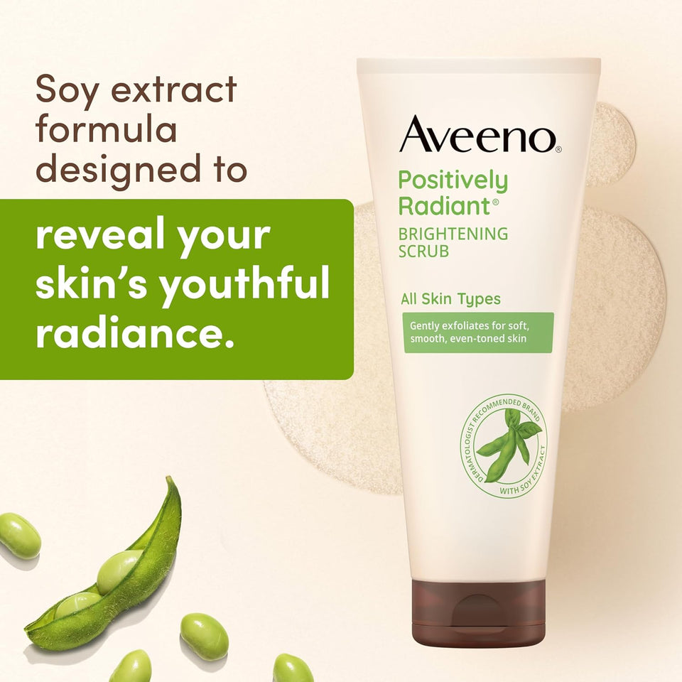 Aveeno positively radiant face scrub & exfoliating daily face wash with moisture-rich soy extract, 7 oz