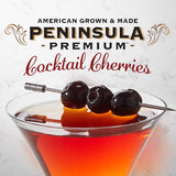 peninsula premium cocktail cherries deep burgundy-red silky smooth rich syrup gourmet american grown made 10.5 ounce