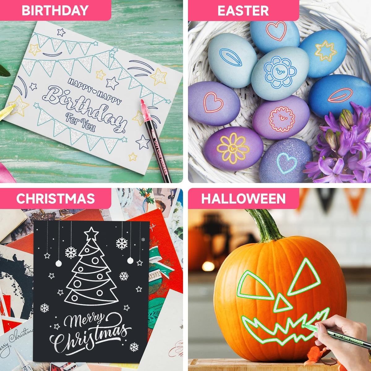 Stocking Stuffers, Outline Glitter Markers, Stocking Stuffers for Teen Girl Gifts Trendy Stuff, 12 Shimmer Markers Outline Pens for Art Supplies for Kids 9-12, Gifts for 4-12 Year Old Girls