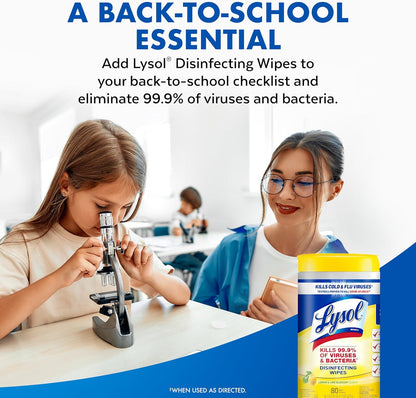Lysol Disinfectant Wipes, Multi-Surface Antibacterial Cleaning Wipes, For Disinfecting and Cleaning, Lemon and Lime Blossom, Pack of 4 (Packaging may vary)