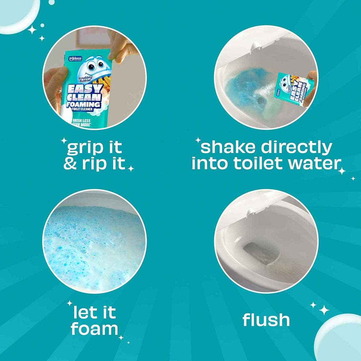 Scrubbing Bubbles Easy Clean Foaming Toilet Bowl Cleaner, Easy Drop In Powder Pouches, 100g (2 Pouches)