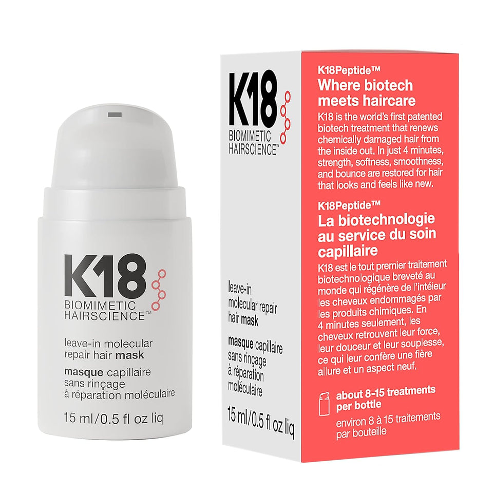 K18 Leave-In Molecular Repair Hair Mask, Patented, Lasting Repair For Dry, Frizzy, Damaged Hair, Reverse Damage In 4 Minutes From Bleach, Color, Chemical Services + Heat