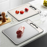 Double Sided 304 Stainless Steel & Wheat Straw Cutting Board, 14.4"*9.8" Non Toxic Chopping Board, Separately Handle Meat and Vegetables, Dishwasher Safe, Scratch Resistant Mesh Design