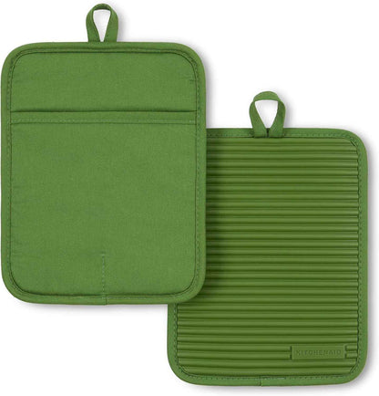 KitchenAid Ribbed Soft Silicone Pot Holder 2-Pack Set, Milkshake Tan, 7"x9"