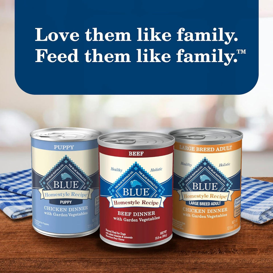 blue buffalo homestyle recipe adult wet dog food, chicken and beef dinner variety pack, 12.5-oz cans, 6 count, 3 of each