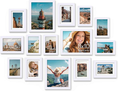 Vittanly 15 Pack Picture Frames Collage Wall Decor for Mounting or Tabletop Display, Gallery Frame Set for Family, Multi Sizes Including 3pcs 8x10, 6pcs 5x7, 6pcs 4x6, Black