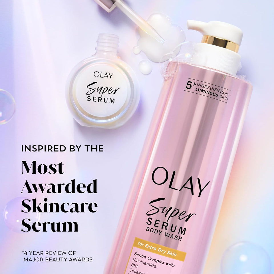 olay super serum body wash for extra dry skin 18.5 fl oz with 5+ ingredient serum complex