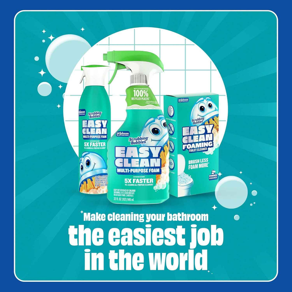 Scrubbing Bubbles Easy Clean Foaming Toilet Bowl Cleaner, Easy Drop In Powder Pouches, 100g (2 Pouches)