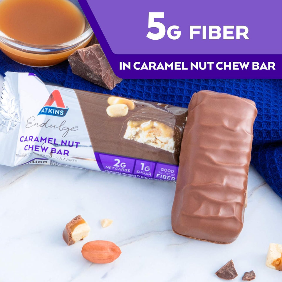 atkins endulge caramel nut chew bar low sugar snack dessert bar 10 count