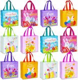exun happy easter gift bags with handles, bunny carrot chick designs, reusable non-woven treat bags for party favors, gift wrapping, easter basket container, 6-pack, 9.1×8.7×4.5 inch