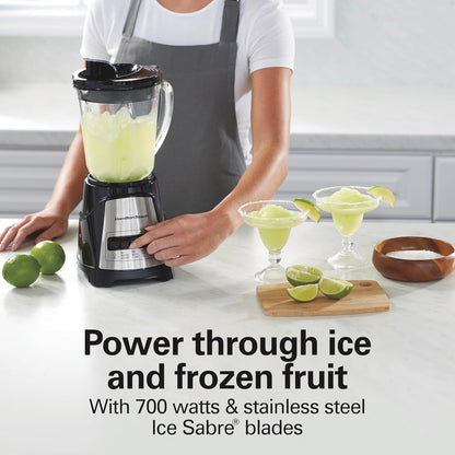 Hamilton Beach Power Elite Wave Action Blender For Smoothies, 40 Oz Glass Jar, 12 Functions Including Puree, Crush Ice, 700 Watts - Black (58148A)