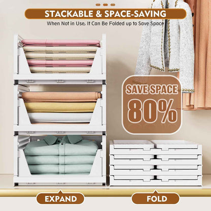 SNSLXH 5 Pack Stackable Closet Storage Baskets - Multifunctional Foldable Closet Organizer