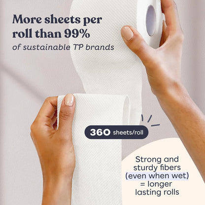 Betterway Bamboo Toilet Paper 3 Ply - Sustainable Toilet Tissue - 12 Double Rolls & 360 Sheets Per Roll - Septic Safe - Organic, Plastic Free - FSC Certified