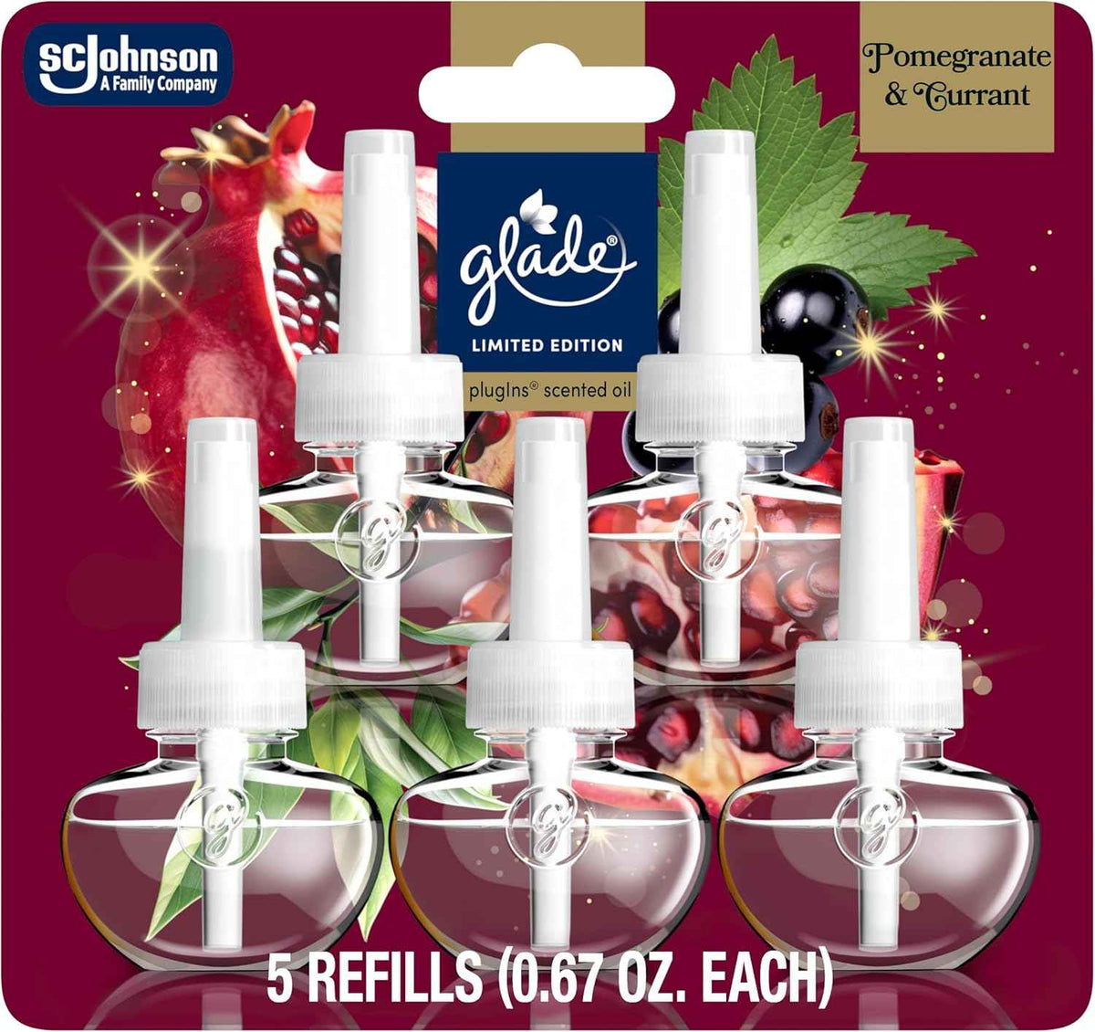 Glade PlugIns Refills Air Freshener, Warm Apple & Spices, Scented and Essential Oils for Home and Bathroom, 0.67 Fl Oz, 5 Count