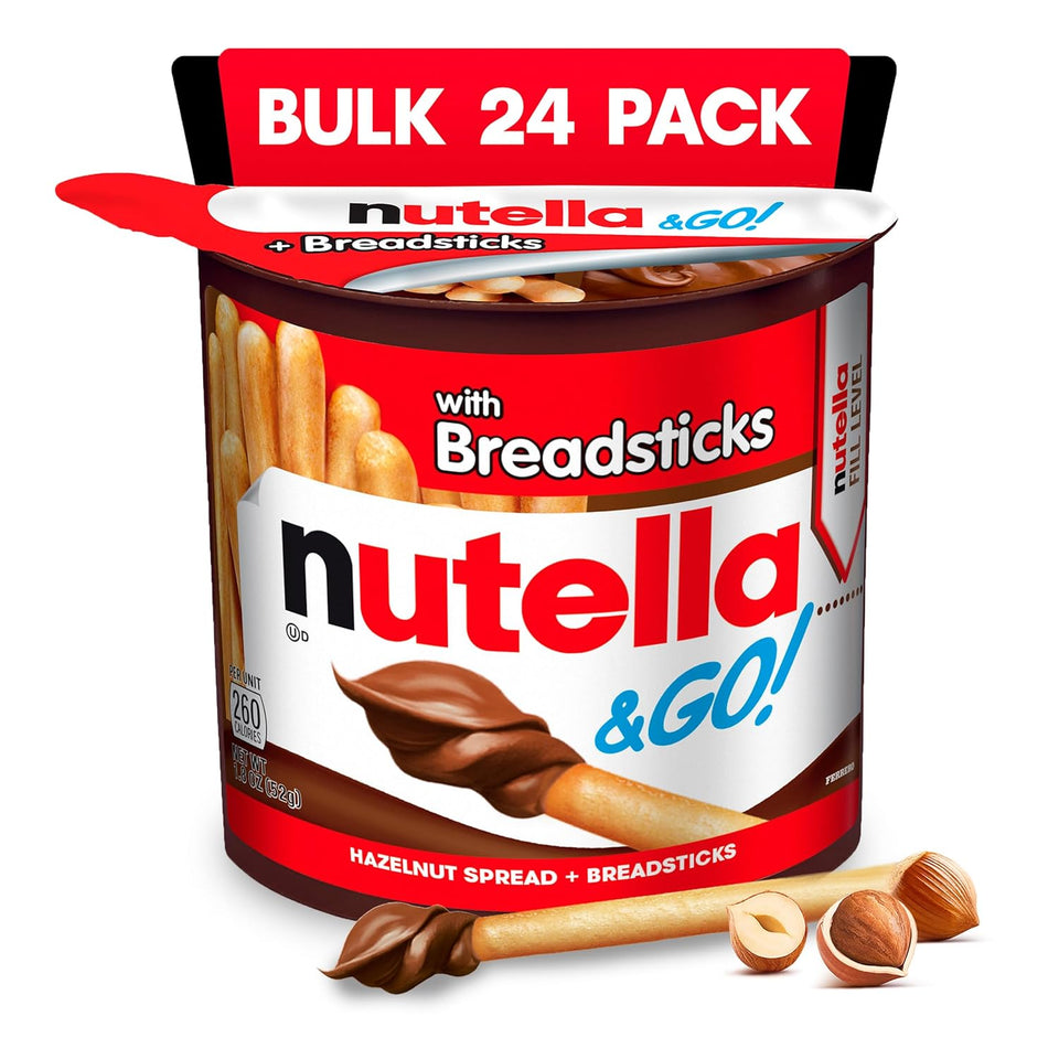 Nutella & GO! Chocolate Hazelnut Spread with Cocoa, 24 snack packs, 1.8 oz each, bulk snack