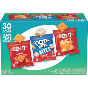 Cheez-It and Pop-Tarts snacks variety pack, 30 count, 33.42oz box, wheat, milk, and soy ingredients