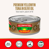 Genova premium yellowfin tuna in olive oil, 5 oz cans, 8-pack, nutrient rich, high protein, keto, paleo, mediterranean diet