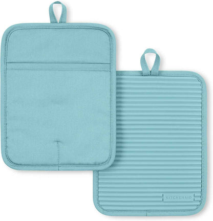 KitchenAid Ribbed Soft Silicone Pot Holder 2-Pack Set, Milkshake Tan, 7"x9"