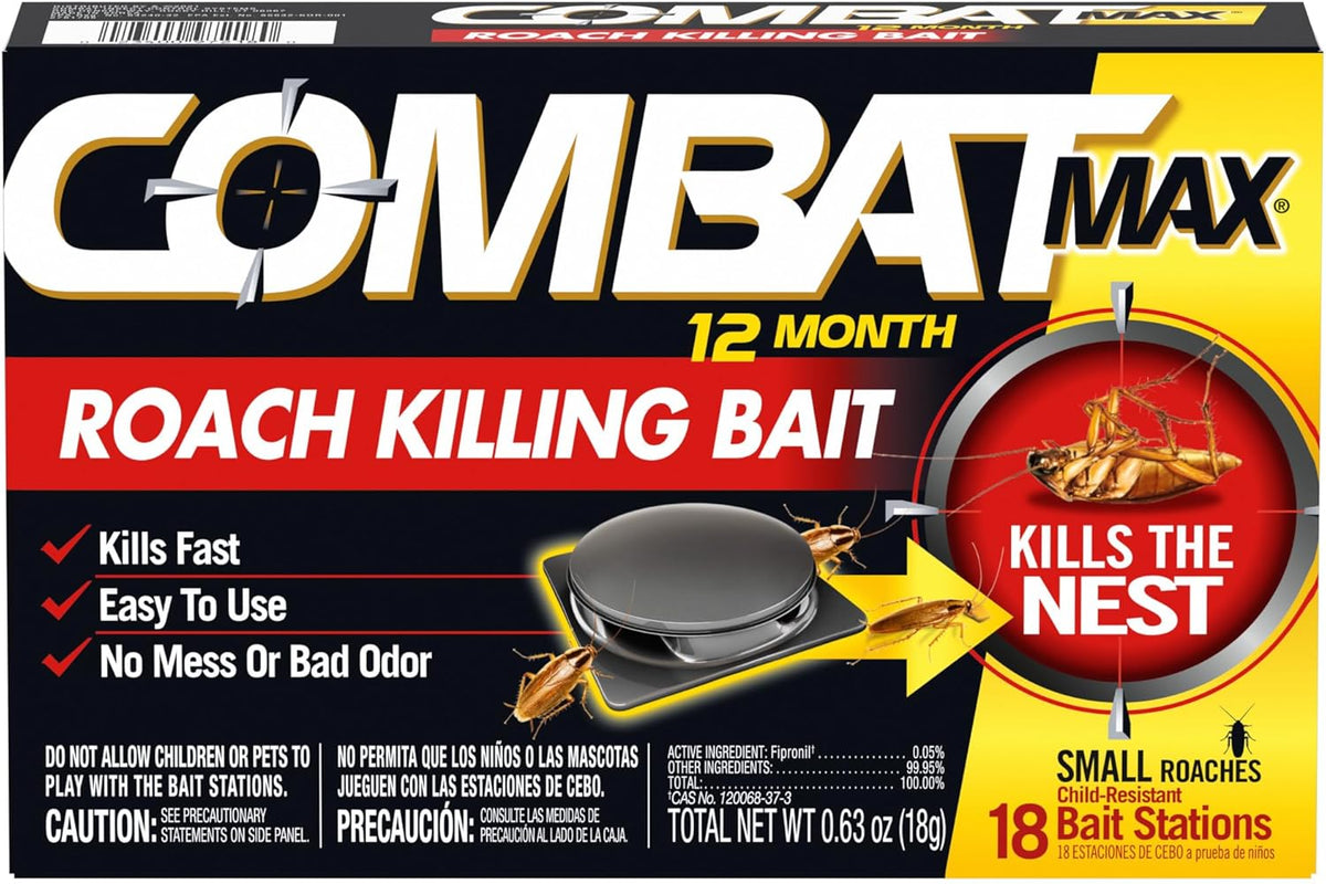 Combat Max 12 Month Roach Killing Bait, Small Roach Bait Station, Child-Resistant, 18 Count