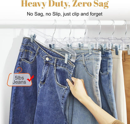HOUSE DAY 12-Pack 14" Clear Plastic Skirt Hangers with Clips & Swivel Hook - Cart Shape
