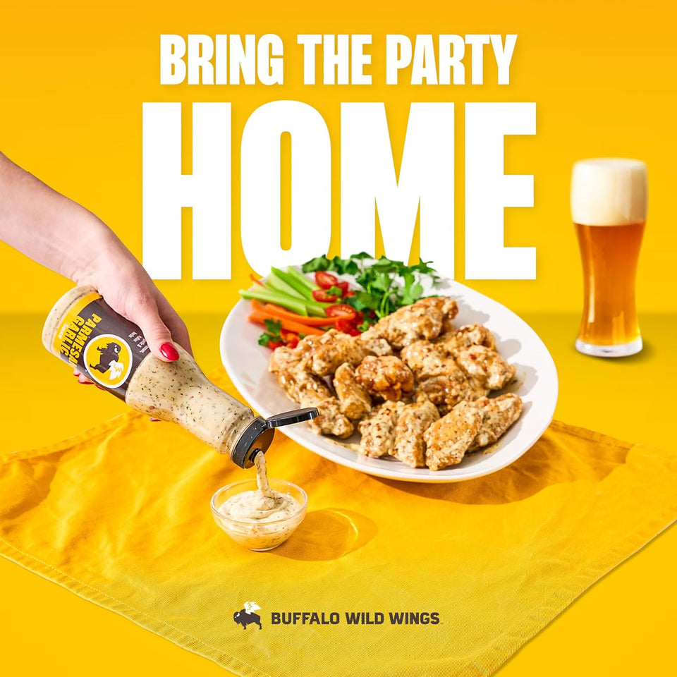 Buffalo Wild Wings Parmesan Garlic Sauce, 12 fl oz, Italian Herbs, Parmesan Cheese, Garlic, Dipping Sauce, Marinade, Topping, Seasoning