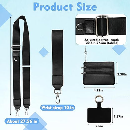 4Pcs Clip and Go Strap for Phone with Wallet Crossbody, Stylish Cell Phone Lanyard with Zippered Pouch, Adjustable Crossbody Phone Strap with 4 Patterns for All Phones