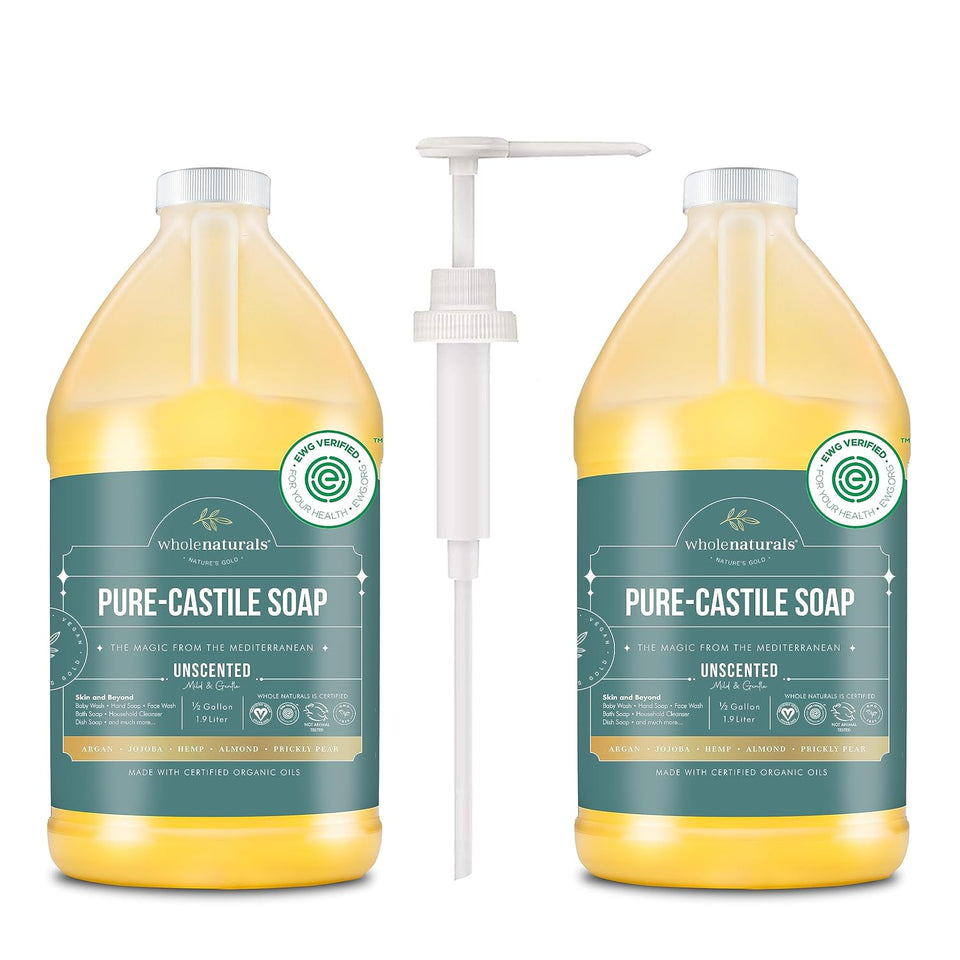wholenaturals pure castile soap liquid ewg verified palm oil free unscented 64 fl oz