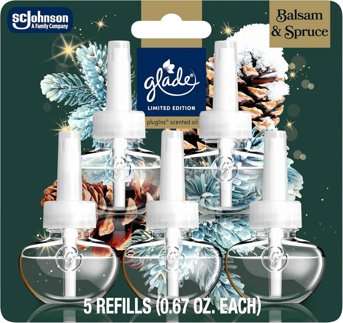 Glade PlugIns Refills Air Freshener, Warm Apple & Spices, Scented and Essential Oils for Home and Bathroom, 0.67 Fl Oz, 5 Count