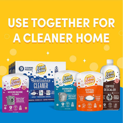 Lemi Shine Appliance Cleaner & Deodorizer - Dishwasher, Washing Machine, and Garbage Disposal Citric Acid Cleaner - 22.5 oz (9 Pack)
