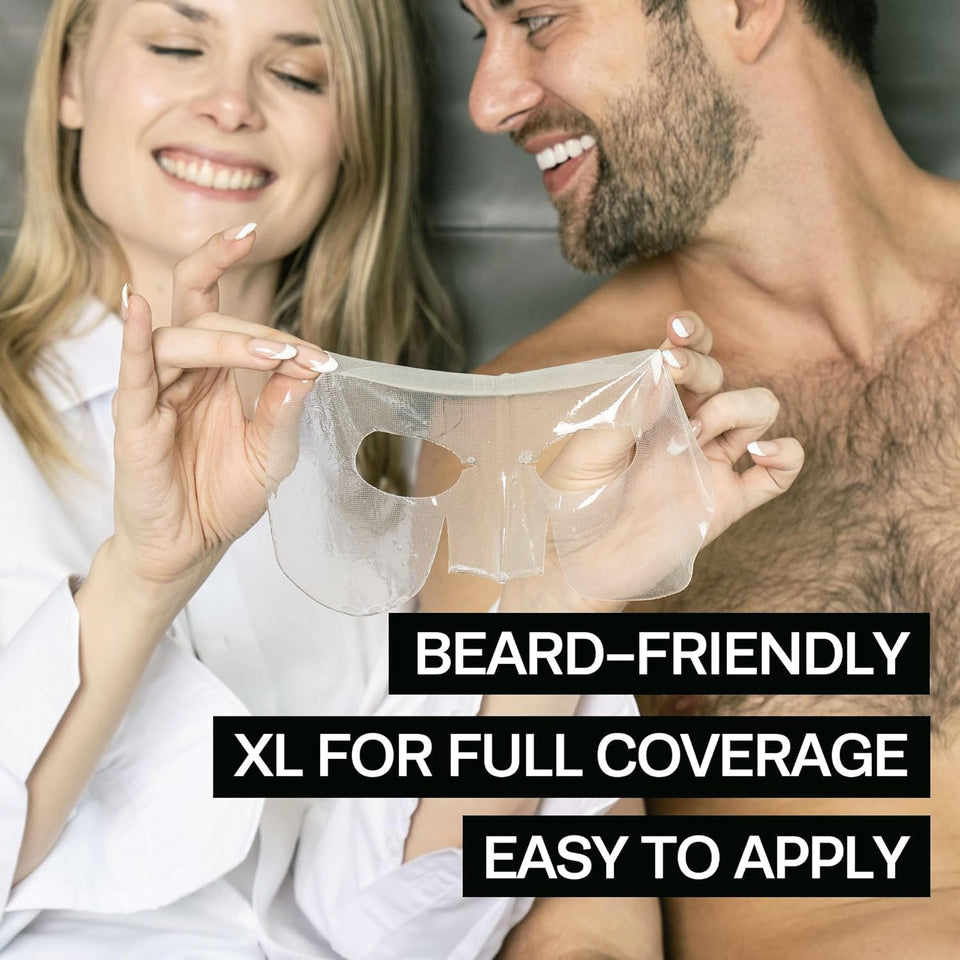 HommeFace men's 5ct hydrogel facial mask set with hyaluronic acid and peptides for hydrating and anti-aging skincare