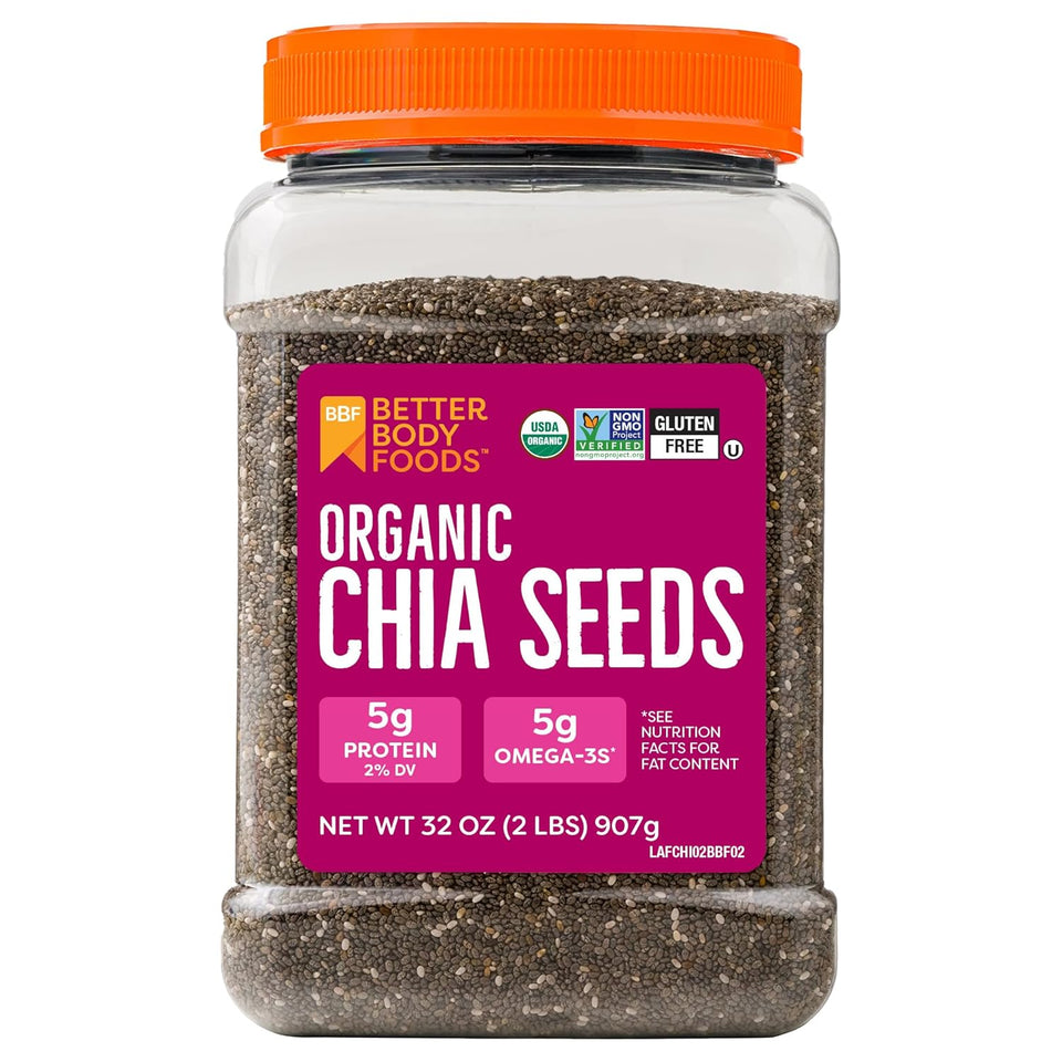 betterbody foods organic chia seeds 2 lbs omega-3 non-gmo gluten free keto diet friendly vegan fiber rich