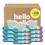 hello bello premium fragrance-free baby wipes with chamomile aloe extracts for sensitive skin, 12 resealable packs of 60ct each