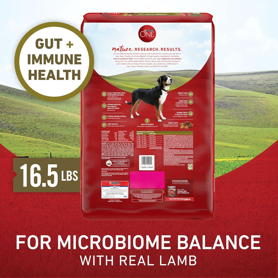 Purina ONE Lamb and Rice Dry Dog Food 16.5 lb Bag with Added Vitamins and Minerals