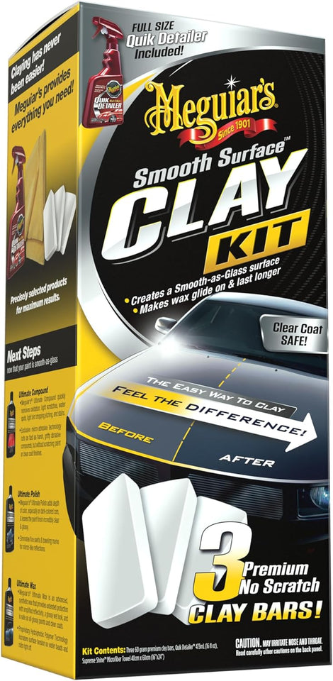 Meguiar's G191700 smooth surface clay kit for safe and easy car claying, glass finish results