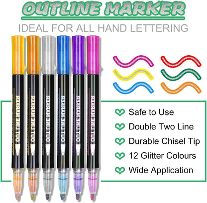 Stocking Stuffers, Outline Glitter Markers, Stocking Stuffers for Teen Girl Gifts Trendy Stuff, 12 Shimmer Markers Outline Pens for Art Supplies for Kids 9-12, Gifts for 4-12 Year Old Girls