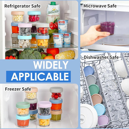 DRKIO 6 Pack Glass Baby Food Storage Containers - 4 Oz Baby Food Jars with Lids Baby Food Maker Microwave Dishwasher Freezer Safe 100% Leak Proof BPA Free Reusable