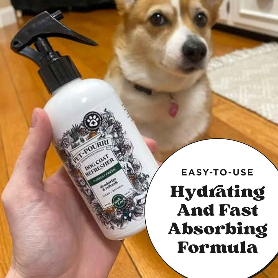 Poo-Pourri Furrest Fresh Dog Deodorizing Spray, 8 Fl Oz Grooming Perfume for Dog Coat, Pet Odor Neutralizer with Essential Oils, Vet Recommended, Paraben & Sulfate-Free Fir, Amber, & Cedarwood Scent